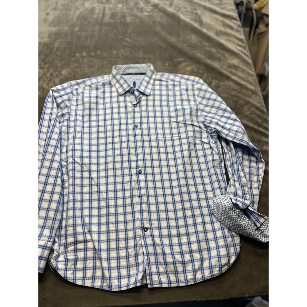 Visconti  Black  XL Blue White Plaid Dress Shirt Button Down Long Sleeve Casual‎